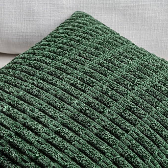 Fancy Homi 2 Packs Hunter Green Decorative Throw Pillow Covers 18x18 Inch for Couch Bed Sofa, Forest Green Boho Home Decor, Soft Plush Corduroy Cute Emerald Green Square Cushion Case 45x45 cm