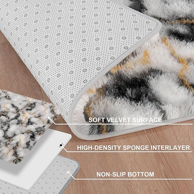 Meralax Tie-Dyed Gold and White Rugs for Living Room Bedroom, 5x8 Soft Area Rug Fluffy Shaggy Bedside Rug, Machine Washable Indoor Floor Carpet for Kids, Dorms, Nursery Rooms, Home Decor Aesthetic