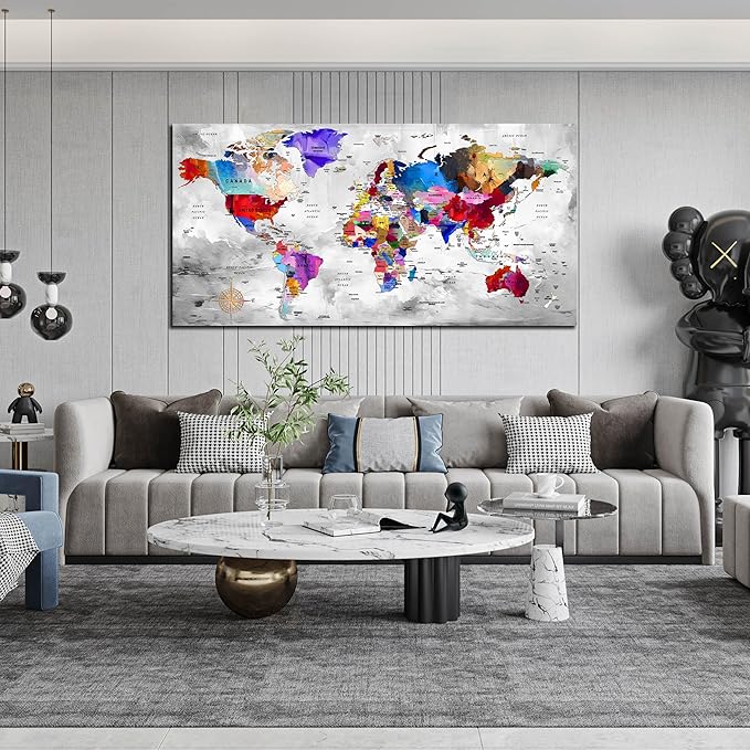 ZHAOSHOP World Maps for Wall Decor - Modern Art Wall Decor - Large Canvas Art Wall Decor for Living Room Size 29" x 59"