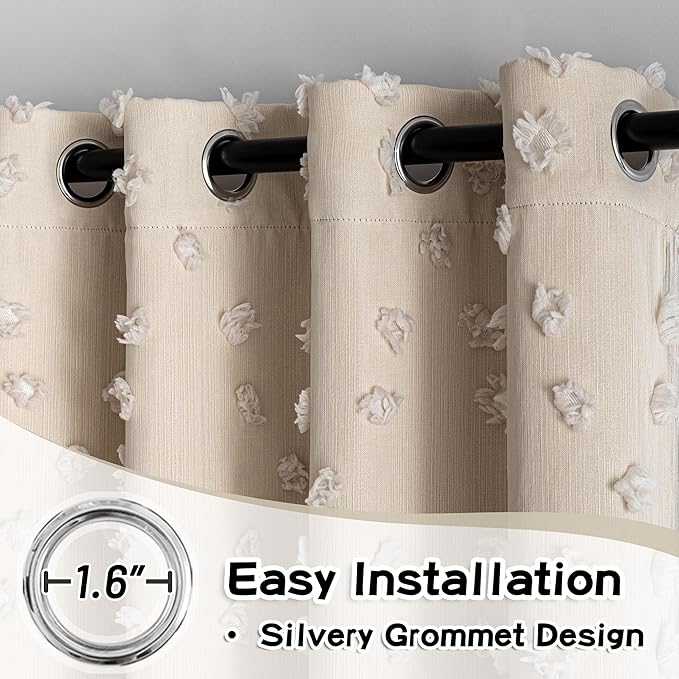 MYSKY HOME Beige Curtains for Girls Bedroom 84 Inches Long Blackout Nursery Curtains Double Layer Beige Pom Pom Sheer Overlay for Toddler Room Grommet Privacy Room Darkening Window Drapes 52" x 84"