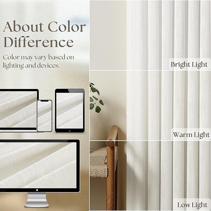 Pinch Pleated Linen 120 Inch Curtains 60 Inch Width for Living Room Light Filtering Ivory Beige White Extra Wide Patio Curtains for Sliding Door Balcony Floor Ceiling Picture Window 60x120 1 Panel