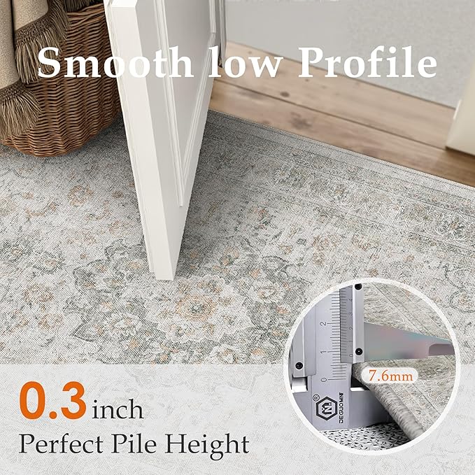 5x7 Washable Vintage Area Rug for Living Room Bedroom Soft Tranditional Non Slip Large Throw Rug Lightweight Floral Low Pile Distressed Carpet Laundry Dining Room Kitchen Office