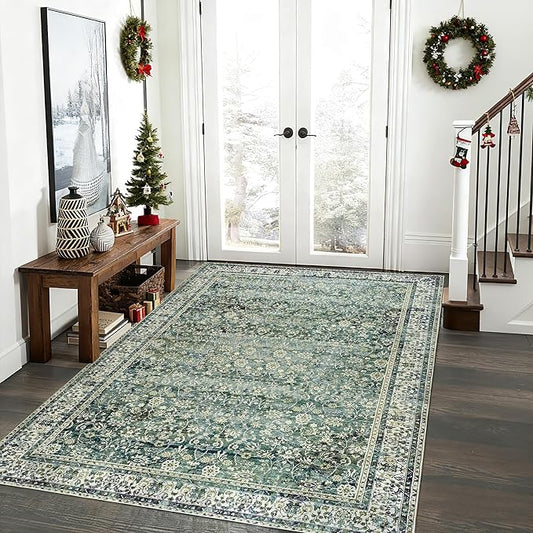3x5 Area Rug for Entryway Indoor,Washable Non Slip Boho Ultra Thin Entry Way Rugs for Inside House,3 x 5,Dark Green