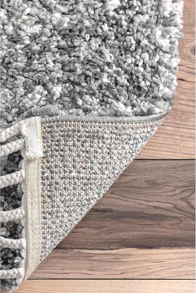 nuLOOM Brooke Shag Tasseled Area Rug - 2x3 Accent Shag Rug Casual Grey/Ivory Rugs for Living Room Bedroom Dining Room Nursery Entryway (Pack of 3)