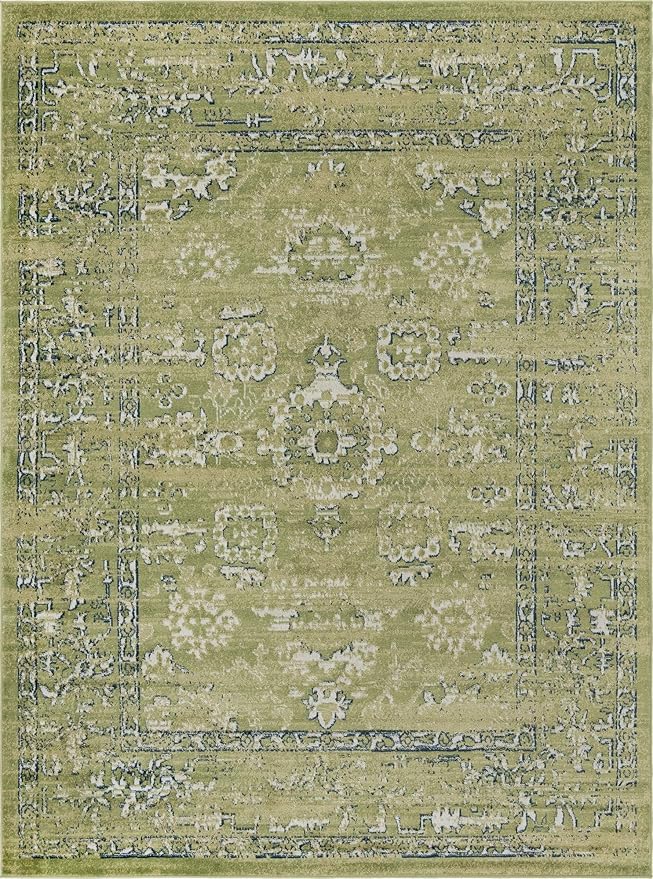 Rugs.com Charleston Collection Rug – 9' x 12' Green Low-Pile Rug Perfect for Living Rooms, Large Dining Rooms, Open Floorplans