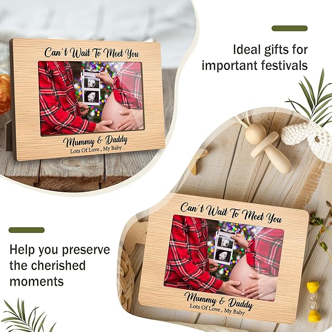 First Christmas Baby Picture Frame - Can’t Wait To Meet You Gender Reveal Decorations and Baby Shower Gifts for New Mom Grandparent Pregnancy Announcement Newborn Nursery 4 X 6 Inch Frame - A07