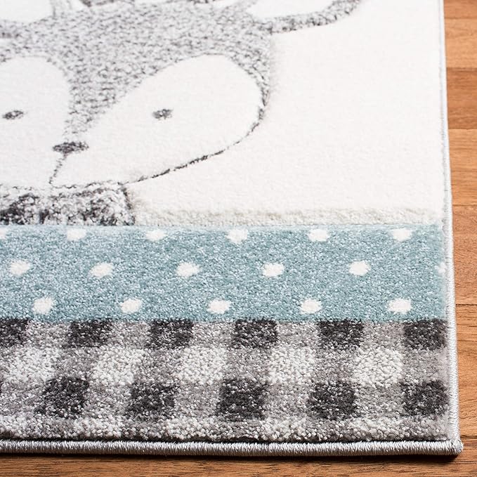 SAFAVIEH Carousel Kids Collection Area Rug - 3' Square, Grey & Ivory, Animal Design, Non-Shedding & Easy Care, Ideal for High Traffic Areas for Boys & Girls in Playroom, Nursery, Bedroom (CRK188B)
