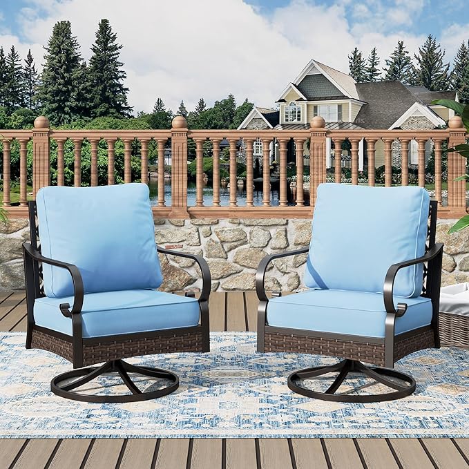 Patio Rocking Chairs Set of 2, Outdoor Sofa Chairs with Deep Seating and 5.75" Cushions, Steel Frame Porch Furniture for Lawn Backyard Deck, Blue