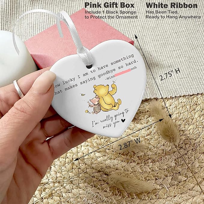 Heart Shaped Christmas Ornament-Neighbor Moving Gift-Farewell Leaving Present for Friend Coworker Boss-Promotion Retirement Ceramic Keepsake Decor