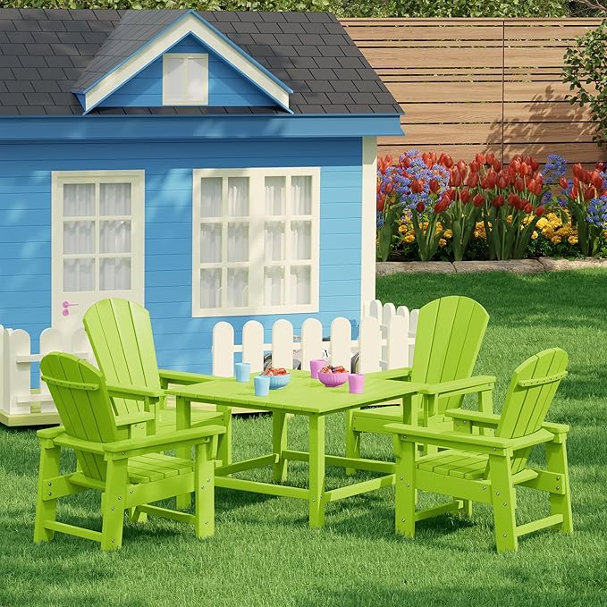 Costaelm Paradise Kids 5-Piece HDPE Outdoor Square Patio Dining Table and Chairs Set, Lime