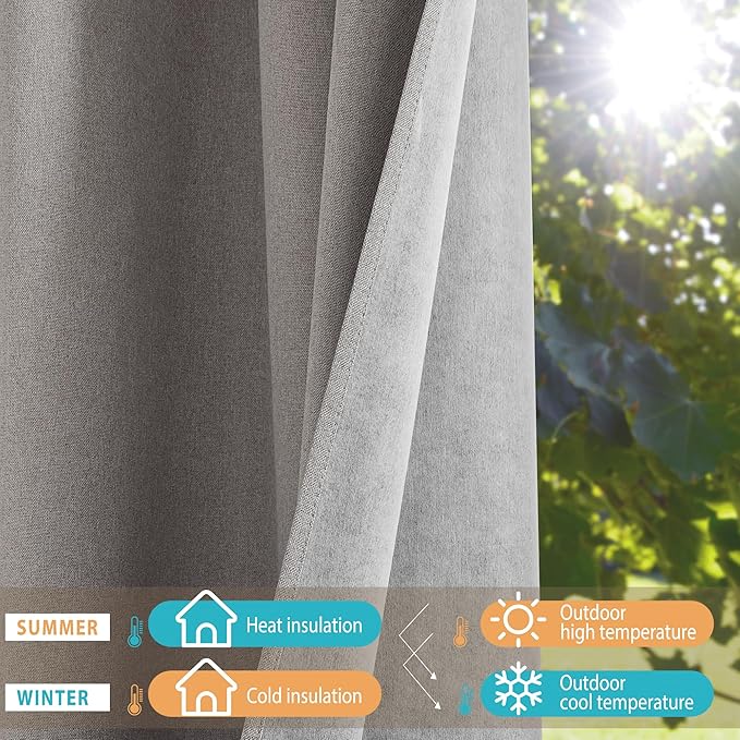NICETOWN 100% Absolutely Blackout Faux Linen Curtains with Thermal Insulated White Liner, 52" W, 2 PCs, Light Grey, 95" Long Drapes Sweep The Floor Decorative Keep Privacy Panels for Living Room/Villa