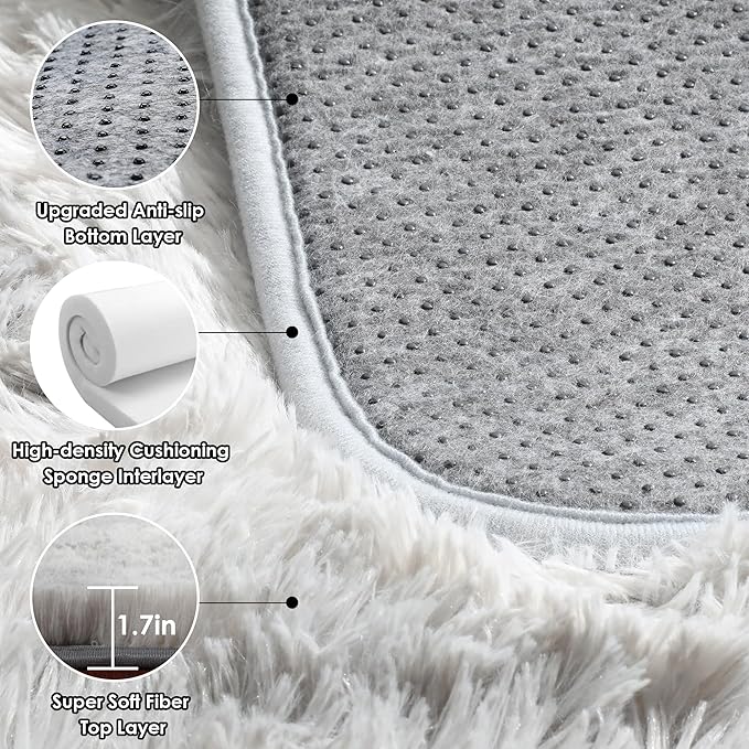 ONASAR Rugs for Living Room Bedroom, 5x8 Washable Fluffy Tie-Dyed Light Grey Bedside Area Rug, Soft Plush Shaggy Floor Carpet for Nursery Kids Girls Boys Teen Dorm Home Office Decor Aesthetic
