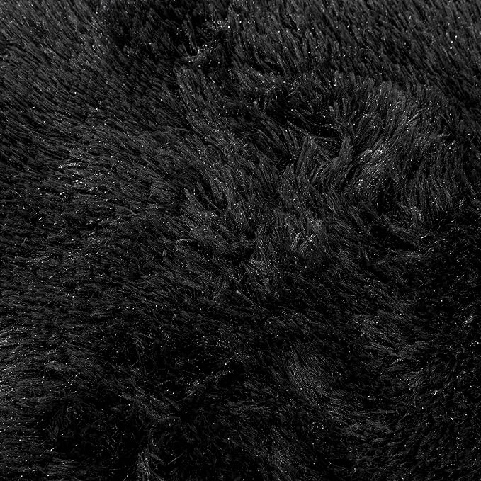 Fluffy Rug 5ft Round Black Super Soft Furry Rug for Kids Room, Shaggy Rug for Nursery Plush Rug for Living Room