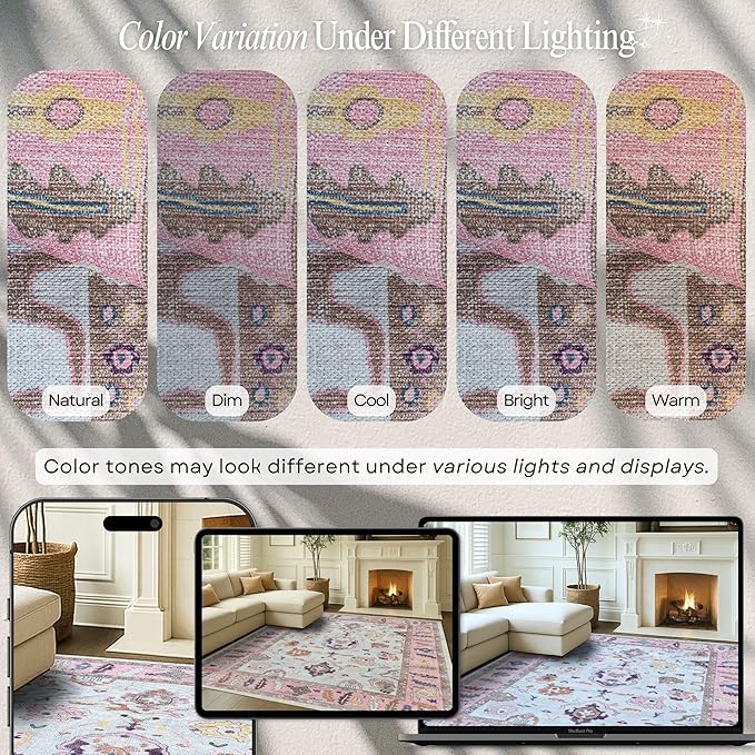 Fame Rugs Pink Beige Modern Oushak Rug 2'6"x13, Vintage Turkish Colorful Oriental Antique Inspired Long Runner Rugs, Luxury Living Room Bedroom (390PP, 2'6" x 13')