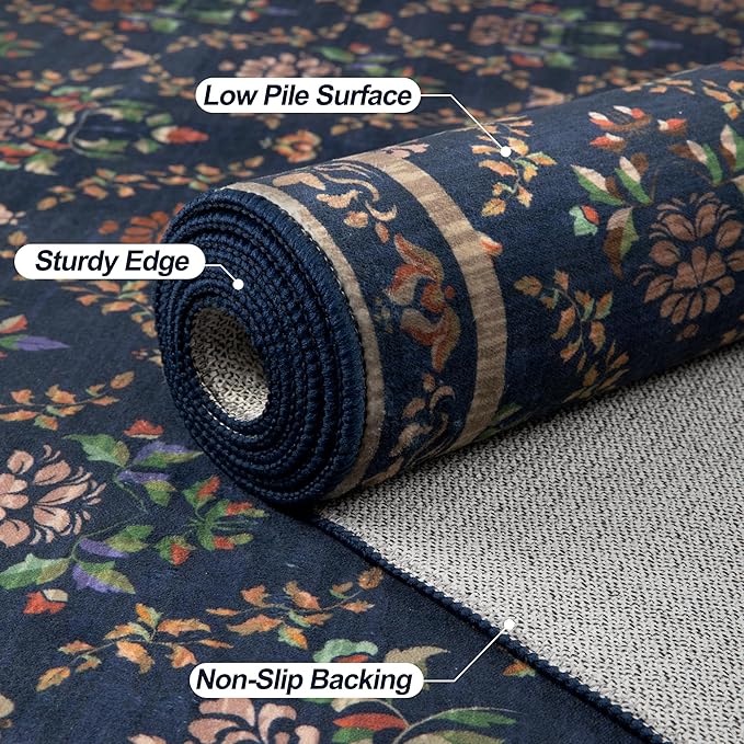 Tangsoo 2x3 Small Washable Entry Rug,Non Slip Moroccan Trellis Blue Floral Throw Area Rugs for Entryway,Front Door Mats Indoor Entrance Carpet for Kitchen Office Laundry, Soft Kids & Pets Friendly