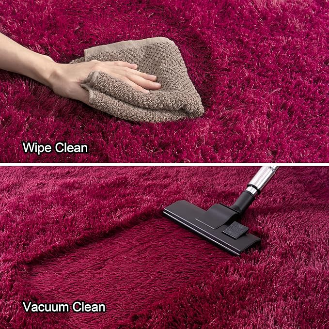 2x3 Rug - Non-Slip for Living Room - Height Pile 1.4" Plush Rug - Fluffy Throw Rugs Carpet for Bedroom - Burgundy