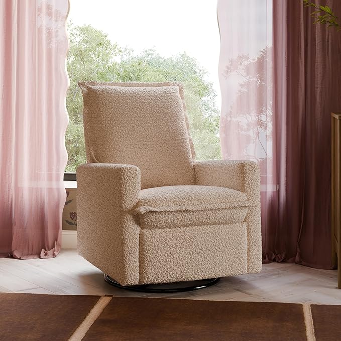 Babyletto Cali Flange Recliner and Swivel Glider in Chai Shearling, Water Repellent & Stain Resistant, Greenguard Gold and CertiPUR-US Certified