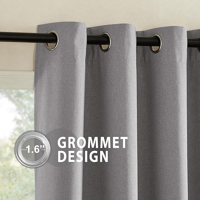 NICETOWN Grey Long Faux Linen Full Shade Panels, 52" Wide x 95" Long, Pair of Thermal Insulated & Energy Efficiency Blackout Curtains for Living Room Windows, Lined Silky Performance Window Dressing