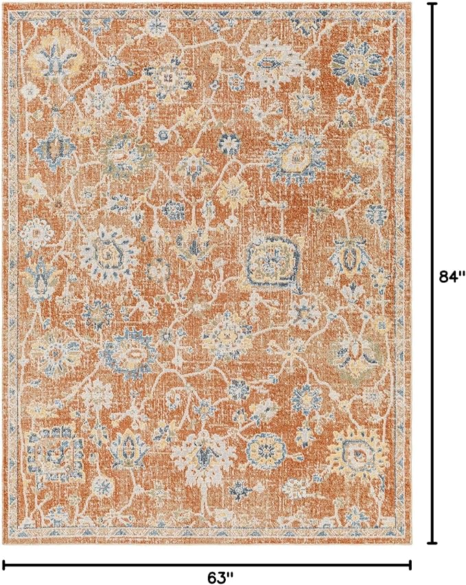Mark&Day Washable Rugs, 5x7 Erlanger Traditional Burnt Orange Area Rug, Orange Blue Beige Carpet for Living Room, Bedroom or Kitchen (5'3" x 7', Machine Washable)