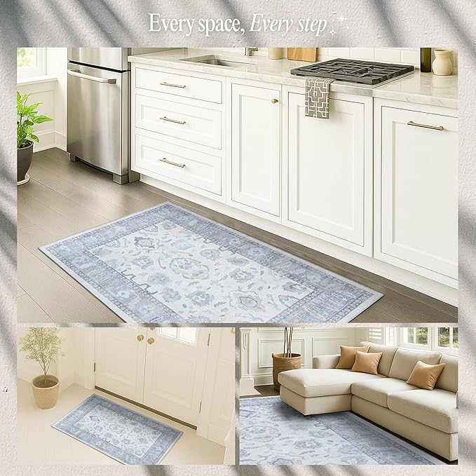 Fame Rugs Gray Modern Oushak Rug 9x12, Vintage Turkish Colorful Oriental Washable Antique Inspired Oversize Area Rugs, Luxury Living Room Bedroom (384GB, 9' x 12)