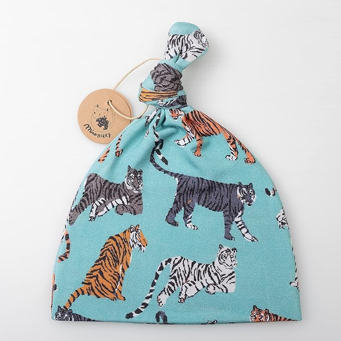 Miaoberry 100% Organic Cotton Baby Muslin Swaddle Blanket Set|Tiger in Teal| Gender Neutral for Boys Girls| Hospital Home Coming Receiving Blanket |Newborn Unisex