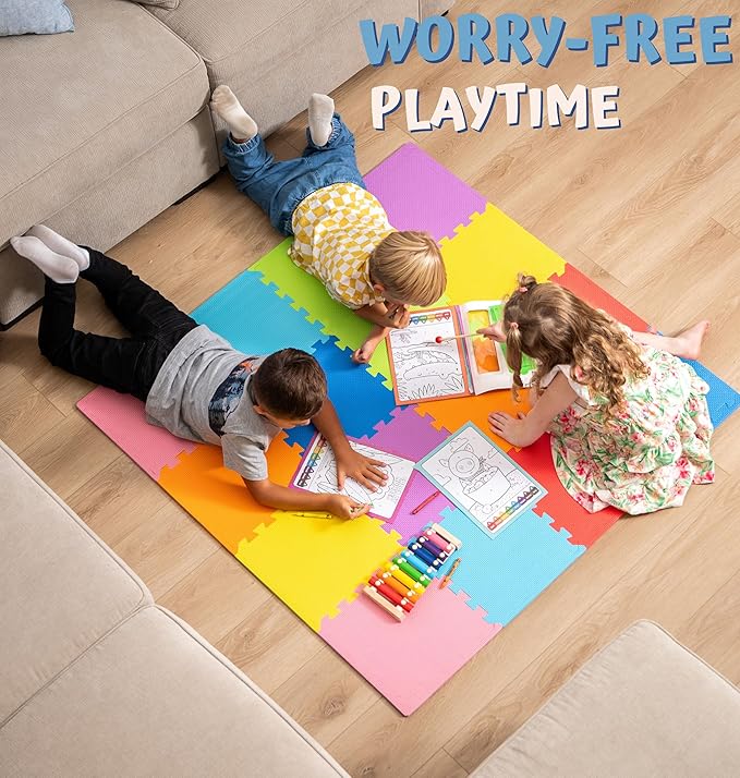 TOYVELT Foam Puzzle Floor Mat for Kids 12x12-32 Interlocking Play Mat Tiles with Colors - Educational Large Puzzle Foam Floor Tiles for Crawling, Non-Toxic
