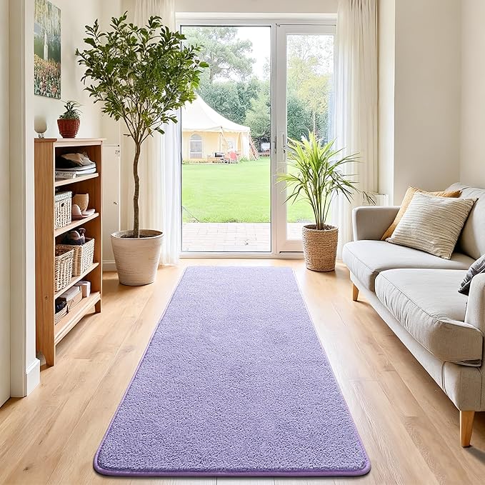 Chicrug 2x6 Minimalist Washable Runner Rugs for Bedroom Hallway, Modern Soft Memory Foam Rug for Kids Nursery, Low Plie Indoor Runner Entryway Carpet for Dorm Kitchen Bedside Room Decor, Purple