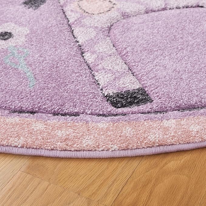 SAFAVIEH Carousel Kids Collection Area Rug - 6'7" Round, Purple, Animal Design, Easy Care & Non-Shedding, Ideal for High Traffic Areas for Boys & Girls in Playroom, Nursery (CRK120V-7R)