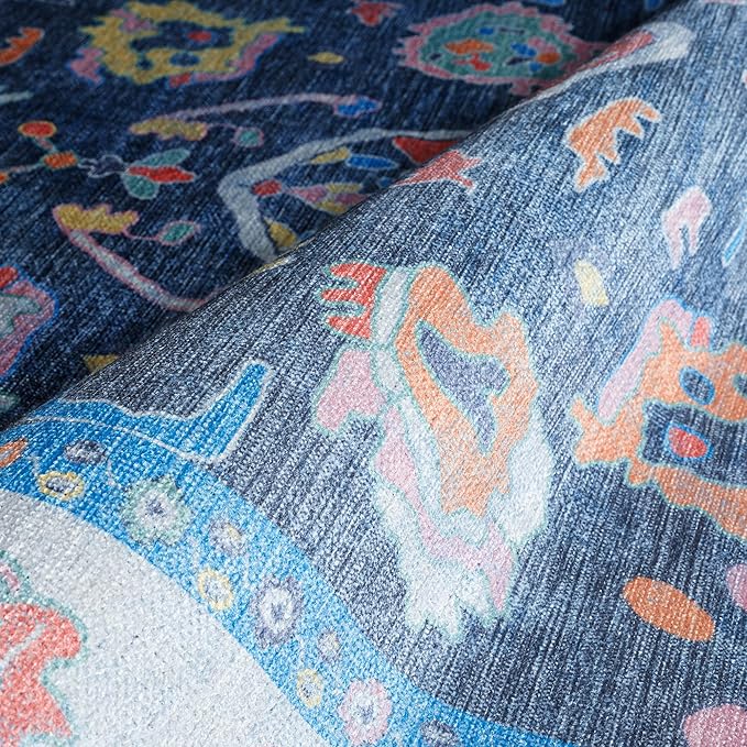 Fame Rugs Blue Modern Oushak Rug 8x10, Vintage Turkish Colorful Oriental Washable Antique Inspired Large Area Rugs, Luxury Living Room Bedroom (387BNB, 7'6 x 10')