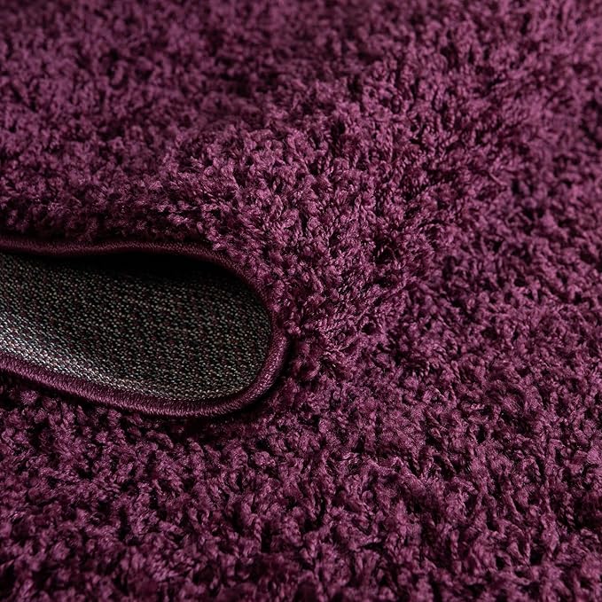 Unique Loom Solid Shag Collection Area Rug (8' x 10' Oval, Eggplant Purple)