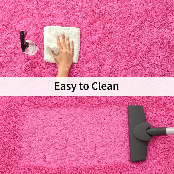 Merelax Modern Soft Fluffy Large Shaggy Rug for Bedroom Livingroom Dorm Kids Room Indoor Home Decorative, Non-Slip Plush Furry Fur Area Rugs Comfy Nursery Accent Floor Carpet 4'x6' Hot Pink