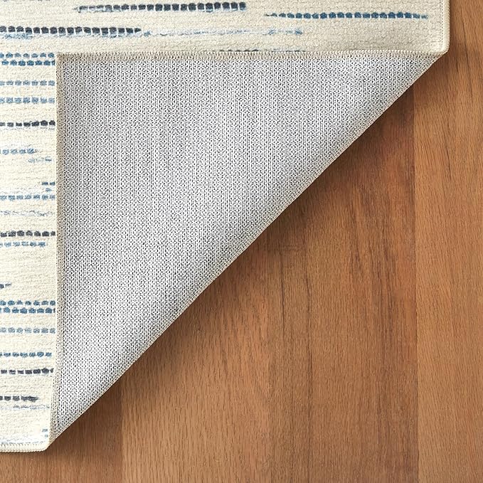 Dash & Albert Elwood Blue Machine Washable Rug, 5 X 8 Feet, Blue Stripe Pattern - Premium Luxury Hotel Quality Soft Breathable Hypoallergenic Machine Washable Easy Care All Season Comfortable