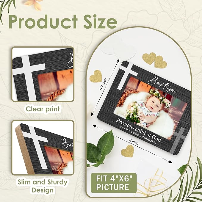 First Christmas Baby Picture Frame - Precious Child of God Baptism Gifts for New Mom Grandparent Newborn Nursery 4 X 6 Inch Gender Reveal Decorations Wood Picture Frame - A10