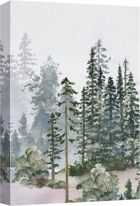 SIGNWIN Canvas Print Wall Art Woodland Nursery Decor Autumn Pine Tree Watercolor Forest Nature Illustrations Modern Art Decorative Landscape Colorful for Living Room, Bedroom, Office - 12"x18"