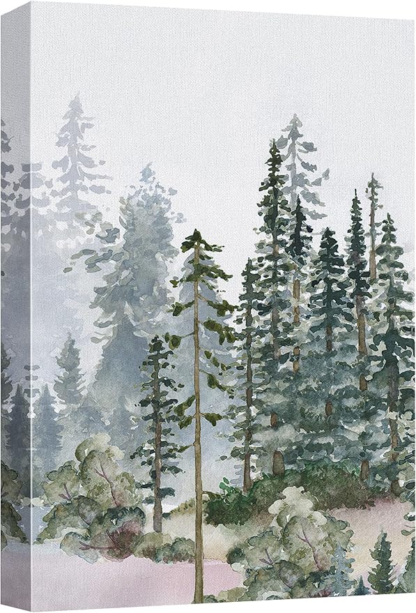SIGNWIN Canvas Print Wall Art Woodland Nursery Decor Autumn Pine Tree Watercolor Forest Nature Illustrations Modern Art Decorative Landscape Colorful for Living Room, Bedroom, Office - 24"x36"