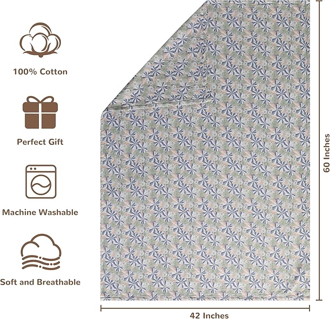 NTBAY 2 Layer Muslin Cotton Baby Swaddle Blanket, 42x60 Soft and Breathable Receiving for Newborns and Infants, Perfect for Crib, Stroller, Travel, Lightweight Nursery Blanket, Retro Floral Botanical