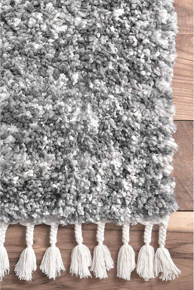 nuLOOM Brooke Shag Tasseled Area Rug - 2x3 Accent Shag Rug Casual Grey/Ivory Rugs for Living Room Bedroom Dining Room Nursery Entryway (Pack of 3)