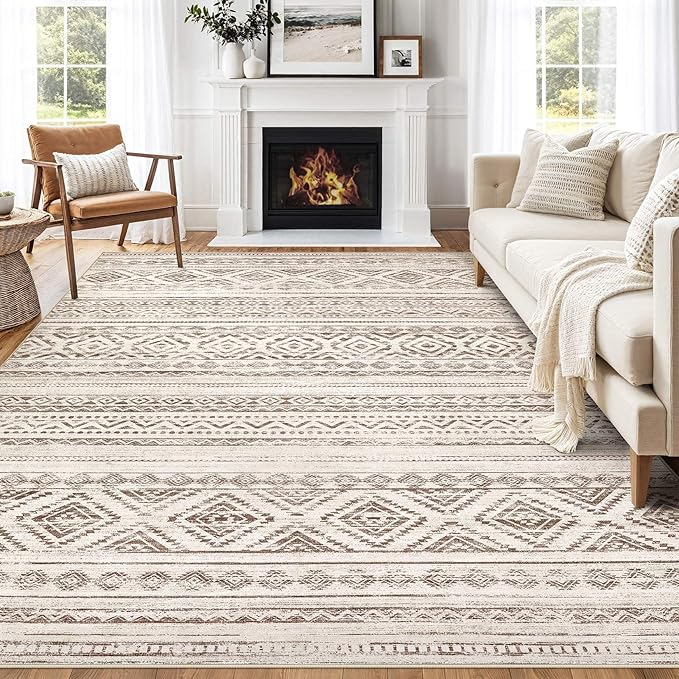 Area Rugs for Living Room Washable Living Room Rug Soft Neutral Indoor Floor Carpet Non-Slip Stain Resistant Modern Boho Rugs for Bedroom Dining Room Kids Room Nursery Office Home Dark Brown