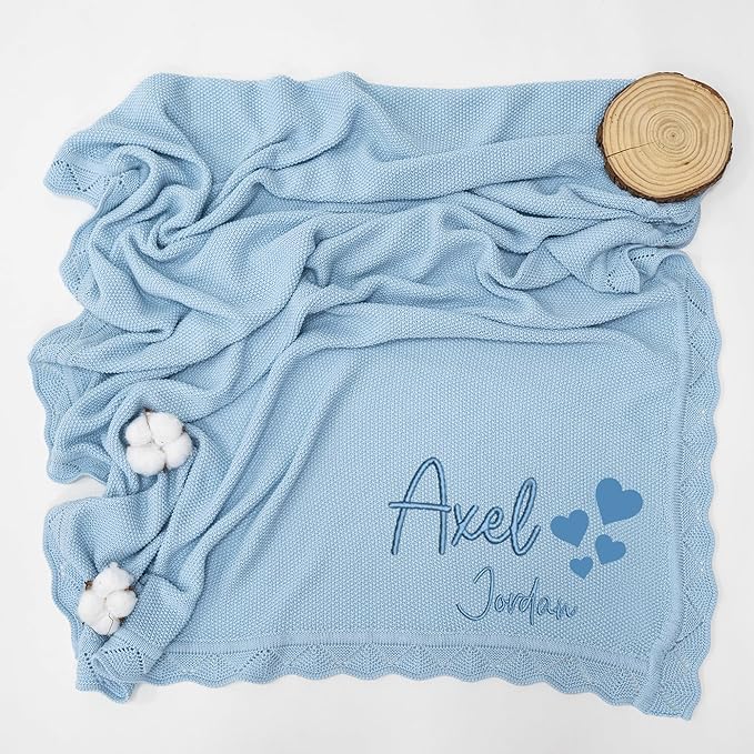 Luxury Personalized Baby Blanket, Soft Breathable Cotton Knit, Custom Embroidered Name Blanket, Newborn Baby Gift, Baby Shower Present, Gifts for New Mom, Baby Girl & Boy Style 3