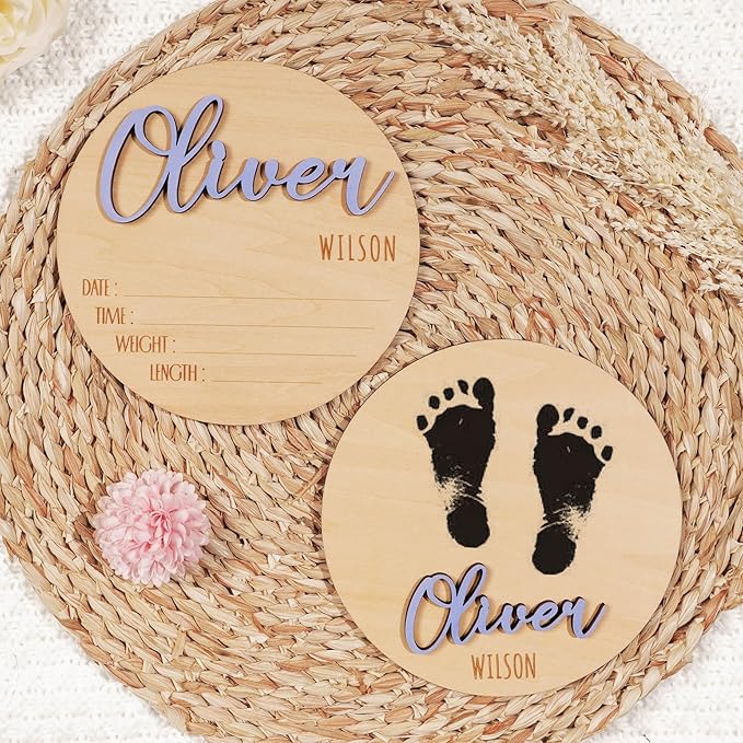 Personalized Birth Announcement Sign for Hospital, Baby Name Sign with Birth Stats, Newborn Announcement Sign Disc (Design 02)