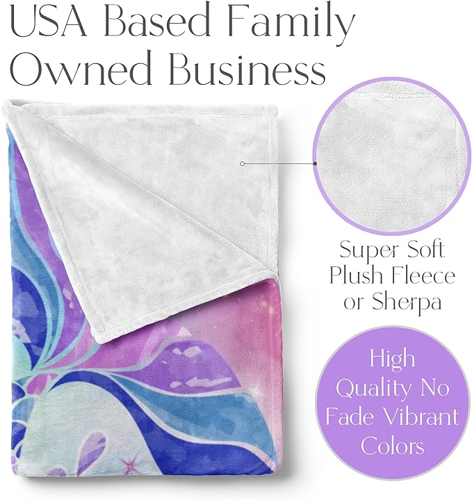 Personalized Mermaid Fleece Blanket - Ships Next Day, Made in USA - Custom, Soft, & Plush, Couch Bed Throw for Kids, Girls Bedroom Décor, Pink & Purple (Fleece – 50x60)