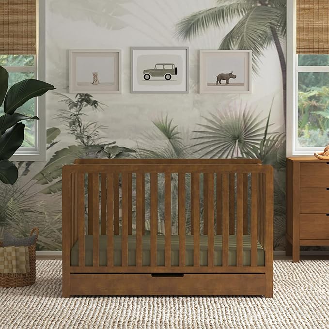 Carter's by DaVinci Colby 4-in-1 Convertible Crib with Trundle Drawer in Walnut, Greenguard Gold Certified, Undercrib Storage
