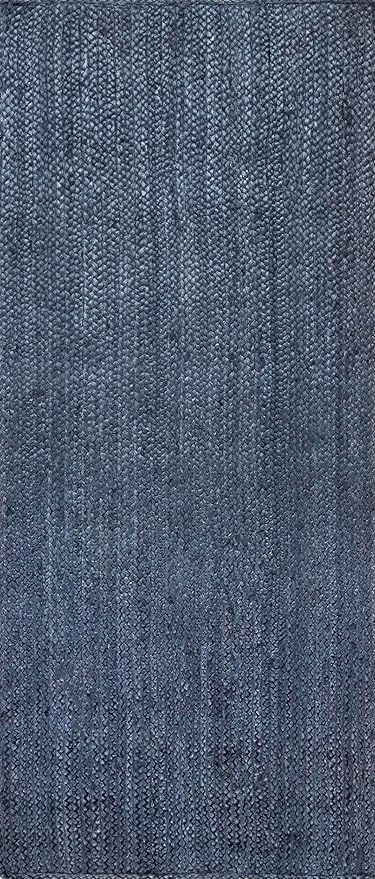 nuLOOM 2x10 Rigo Jute Hand Woven Area Rug, Navy, Solid Farmhouse Design, Natural Fiber, For Bedroom, Living Room, Dining Room, Hallway, Office, Kitchen, Entryway