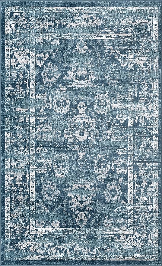 Rugs.com Charleston Collection Rug – 5' x 8' Navy Blue Low-Pile Rug Perfect for Living Rooms, Large Dining Rooms, Open Floorplans
