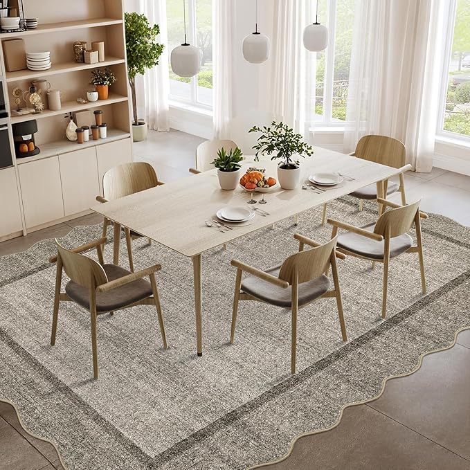 GarveeHome Scalloped Washable Rug 9x12 Area Rug for Living Room Modern Bedroom Rug Brown Large Area Rug Non Slip Throw Rugs Soft Low Pile Stain Resistant Carpet for Dorm Nursery Dining Room 9'x12'
