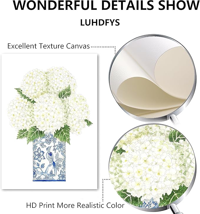 LUHDFYS Blue White Willow Style Ginger Jar Watercolor Chinoiserie Decor Canvas Painting Orchid Oriental Vase Porcelain Flower Jar Prints No Frame (16x24Inch Unframed)