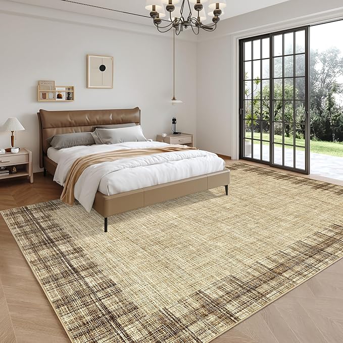COZYLOOM 10 x 13 Extra Large Area Rug Washable Carpet Vintage Rug Anti-Fatigue Carpet for Living Room,Dining Room, Home Office, Family Room, Playroom（Natural）