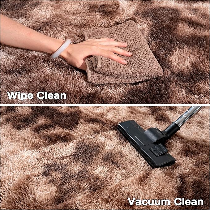 Round Shaggy Circular Tie-dye Brown Super Soft 4FT Fuzzy Plush Rug for Kids, Nursery and Teen's Room