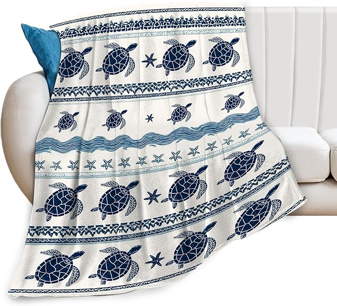 Sea Turtle Blanket Ocean Turtle Plush Fleece Throw Blanket Soft Cozy Fuzzy Warm Nautical Coastal Animal Stuff Bedding Blankets Gifts for Boys Girls Kids Adult Men Women 40"X50"