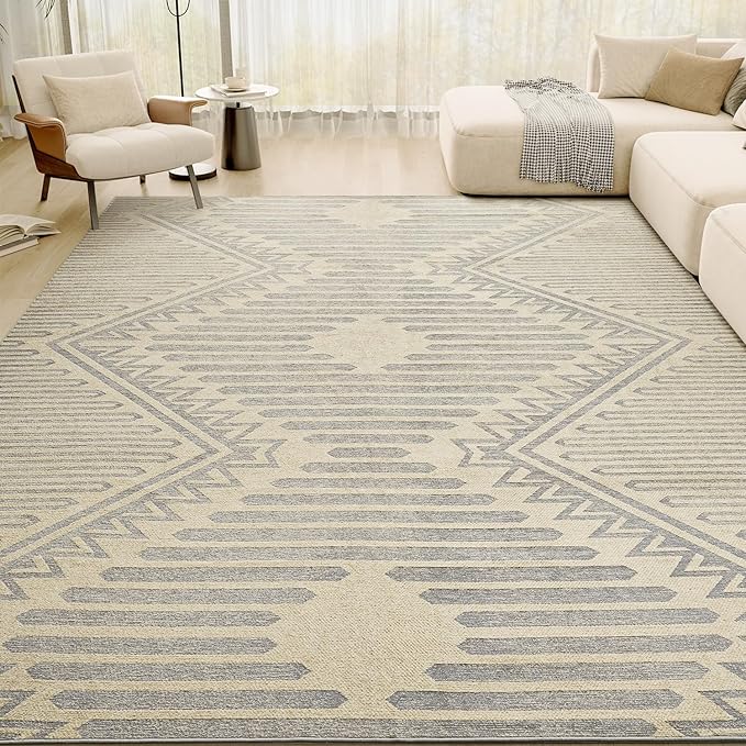 Beige Grey Boho 8x10 Area Rugs Textured Tufted Rugs for Living Room Bedroom Rug-Carpet Washable Neutral Modern Geometric Moroccan Aztec Rug